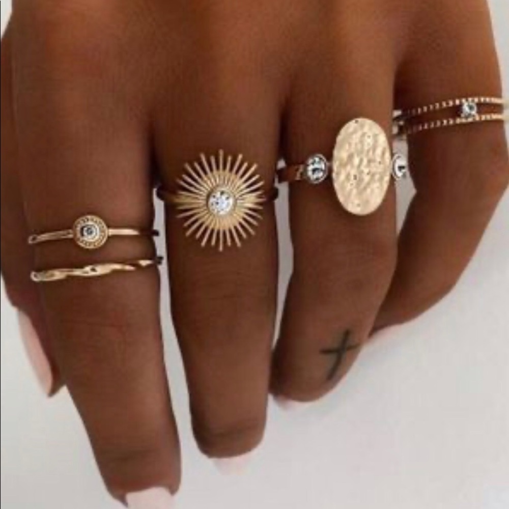 🎉 Sun Diamond - Set of 5 Rings - Gold Tone (010)
